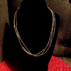 3 strand silver tone beaded metal necklace